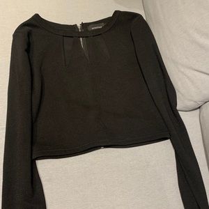 Mink pink long sleeves cut out black crop top